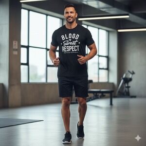 Under Armour Project Rock TShirt Black Blood Sweat Respect Loose‎ Fit - Size M